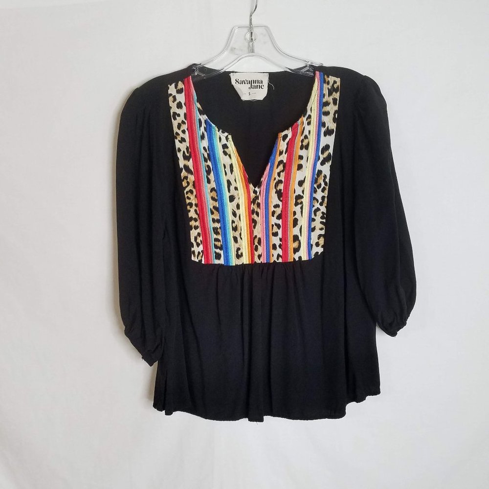 Savanna Jane Animal Pattern Women Boho Top Shirt Blouse Size Small